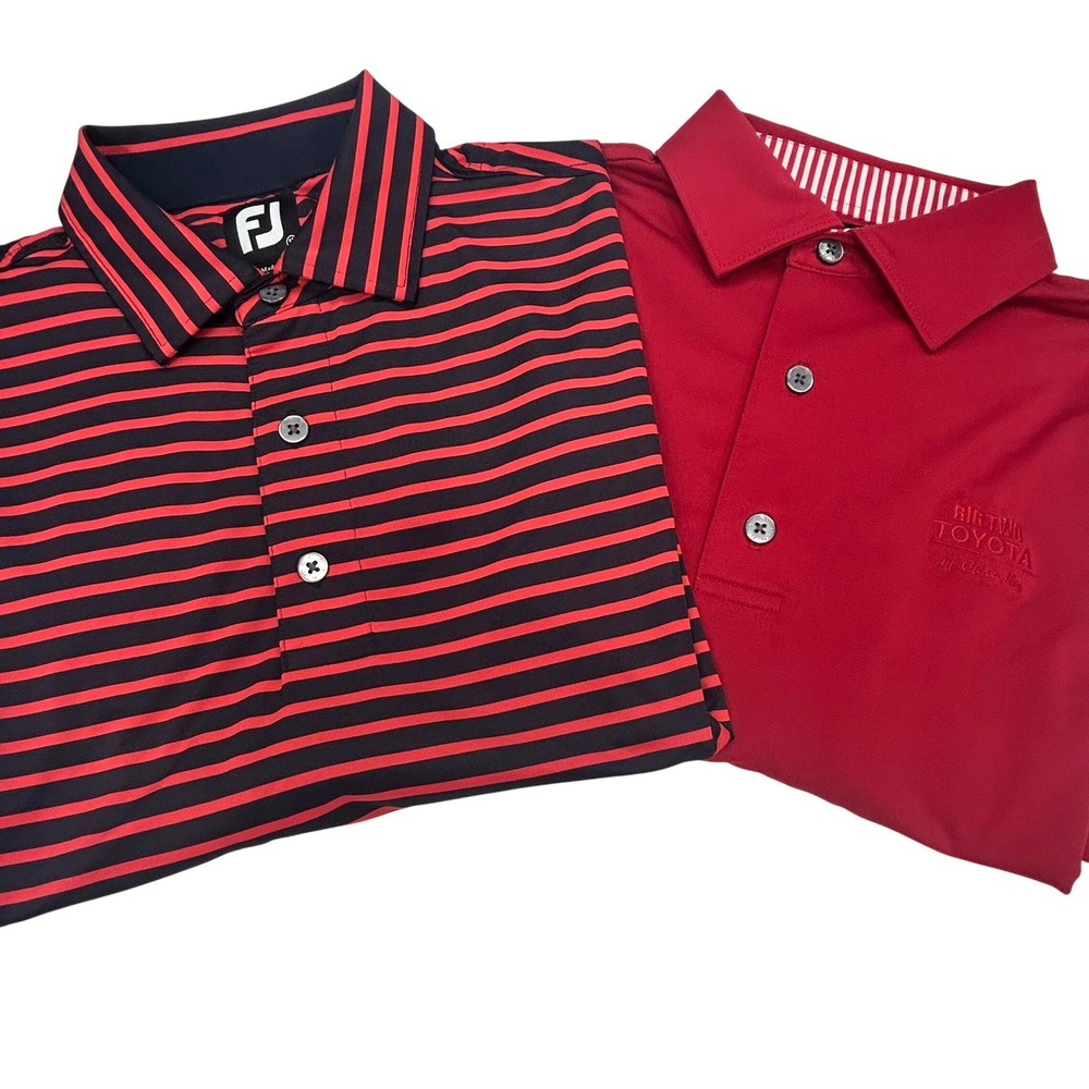 FootJoy Golf Polo Shirts Mens M Pack Red Black‎ Stripe Performance Preppy Lot 2